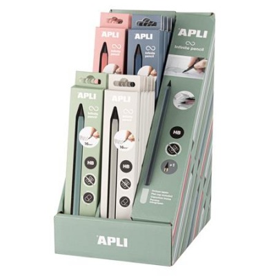 Töltőceruza display, HB, hatszögletű, csereheggyel, APLI "Infinite", vegyes színek