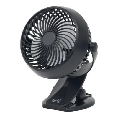 Hordozható mini ventilátor, csíptetővel, akkumulátoros, 10 cm, HOME, fekete